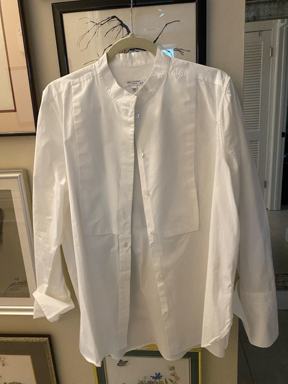 Women’s tuxedo style classic cotton White Band Collar Dress Shirt